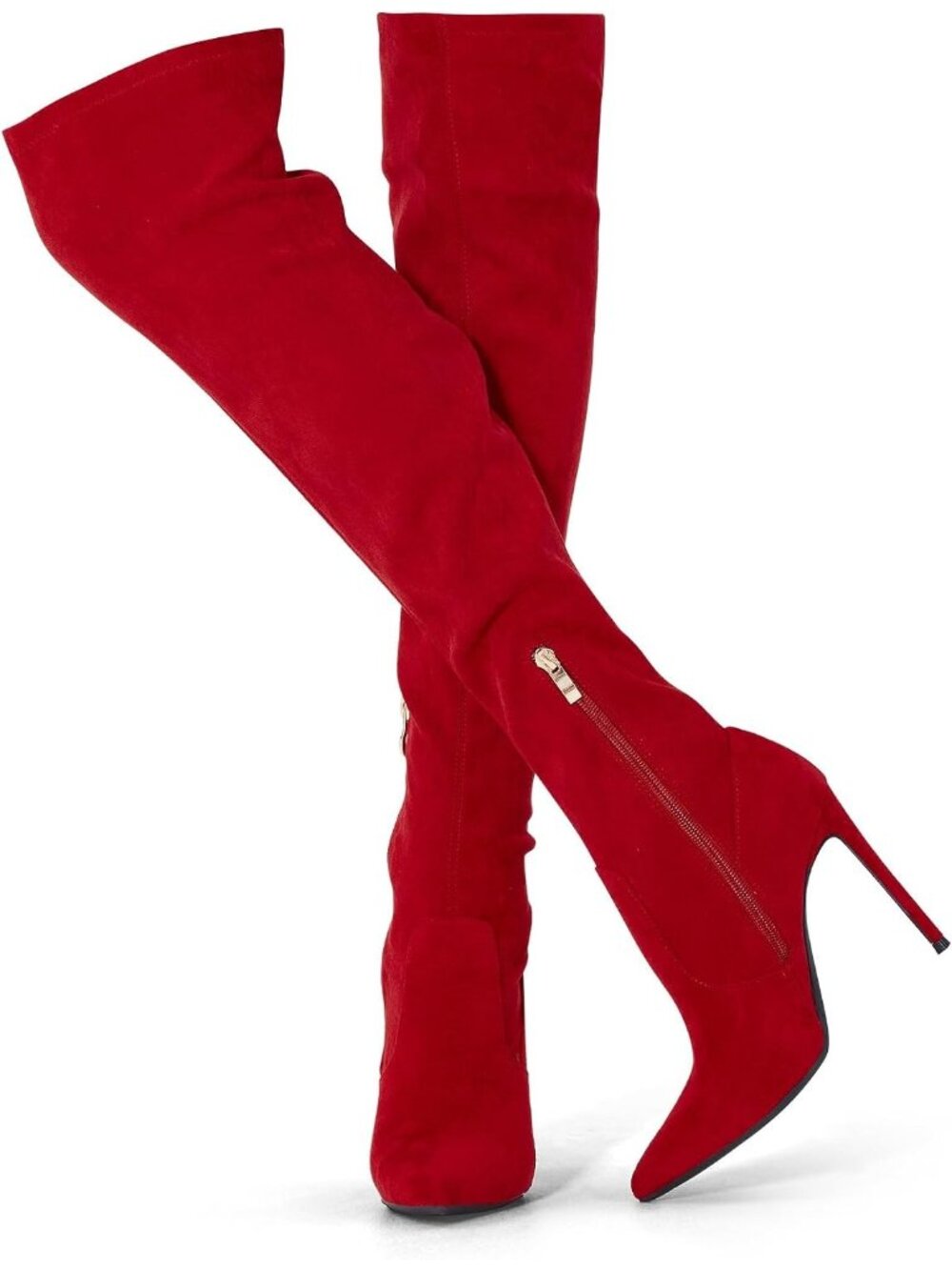 Women's Suede Red Over the Knee Boots Stiletto Pointed Toe Long Thigh High Heels